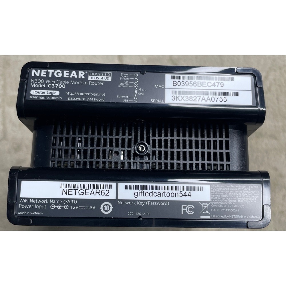 NETGEAR N600 C3700 WiFi Cable Modem Router - Built-In DOCSIS 3.0 Cable Modem - Picture 11 of 12
